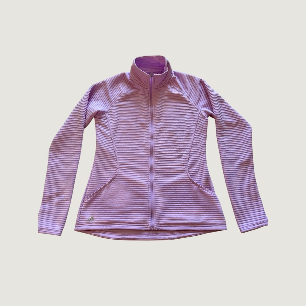 Adidas baby pink Women's Golf Jacket size S Full Zip Thumbholes 100% Polyester